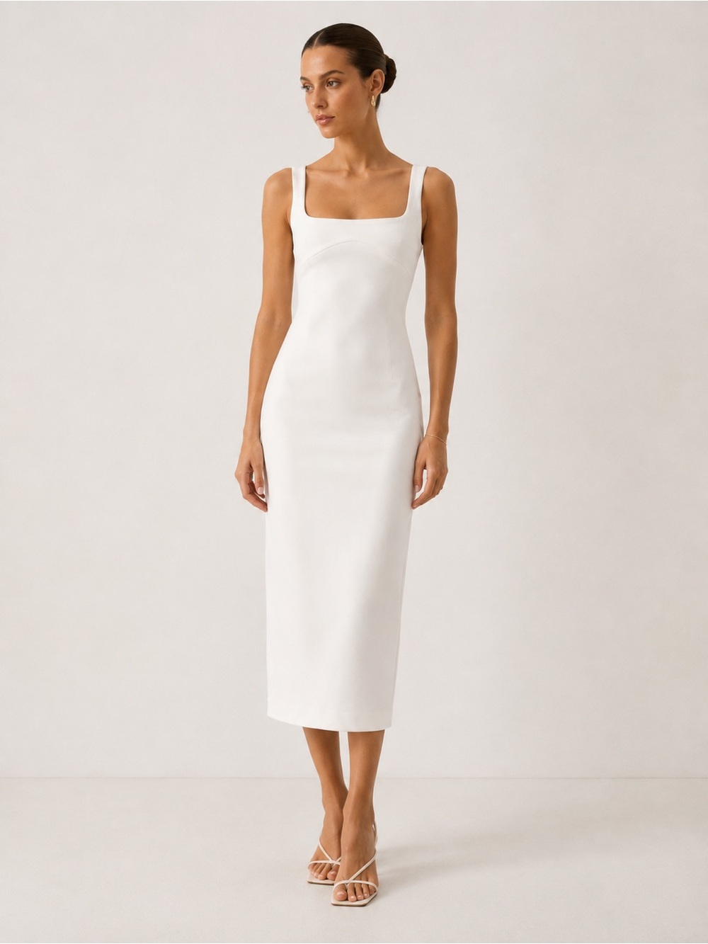Zara White Square Neck Midi Dress